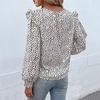 Bai Fen Zhi YiAmazon Transfronterizo Moda Europea y Americana Ropa para Mujer Primavera Más Vendido Camisa de Manga Larga con Volantes Estampada en Oro