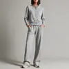 Conjunto de Moda Europeia e Americana para Mulheres 2026, Cor Sólida, Gola Alta, Cardigan Moletom e Calça de Pernas Largas, Popular em Plataformas Independentes de E-commerce