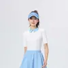 Conjunto Esportivo Casual de Golfe Tênis Feminino Primavera/Verão Manga Curta Gola Polo Slim Fit Listrado