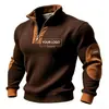 Sudadera de punto acanalado para hombre de otoño e invierno con cuello alto y media cremallera, sudadera casual para hombre de color liso