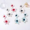 Pendientes de Flor con Costuras de Color Contrastante de Aleación Exagerada con Recubrimiento Delgado, Moda Simple Europea y Americana Transfronteriza, Pendientes de Fiesta de Temperamento de Lujo Ligero