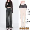 Calça Jeans Wide Leg de Cintura Alta para Meninas Plus Size Cinza Cimento Calças Retas Emagrecedoras Novas de Primavera e Outono 2025