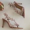 Comercio Exterior Transfronterizo Verano Hoja Diamante Caliente Pedrería Tacones Altos Estilo Hada Femenino Correa de Una Sola Línea Tacón de Aguja Punta Aguda Punta Abierta Sandalias para Mujer