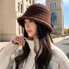 Gorro de Pescador Tejido de Otoño e Invierno Moda Versátil Circunferencia de Cabeza Grande Gorro de Cubo de Lana Cálido A prueba de Viento Sencillo Temperamento Gorro de Cubo