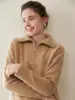 Suéter Pulóver de Cachemira para Mujer con Cremallera Media y Solapa Color Sólido Coreano Tejido Grueso Camiseta Interior Look Adelgazante Holgado