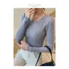 Suéter Pulóver de Punto de Color Sólido para Mujer, Manga Larga, Cuello Redondo Bajo, Ajuste Delgado, Versátil, para Usar Debajo, Nuevo para Otoño e Invierno, Talla Grande
