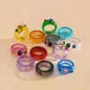 Anillos redondos y cuadrados de resina con incrustaciones de diamantes transfronterizos europeos y americanos, anillos sencillos y elegantes para el dedo índice, joyería exquisita y versátil para mujer al por mayor