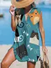 Vestido de venta caliente transfronterizo 2025 nuevo para mujer sin mangas cuello en V impresión digital 3D vestido sexy estilo europeo y americano