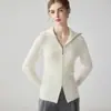 Suéter de 100% cashmere com gola, que valoriza a silhueta, para mulheres, novo estilo 2026, com zíper duplo, suéter de tricô de gola alta, cardigã de cashmere