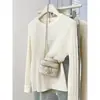 Tricô com Gola Redonda Canelada de Manga Longa Feminino Estilo Novo Primavera Outono Macio Grudento Ajuste Slim Camada Base Suéter Top