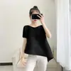Estilo Miyake 2026 verão camiseta top plissado feminino manga curta dobrada slim fit design irregular senso de design confortável casual