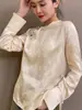 Ropa Femenina Estilo Chino Nuevo, Camisa Jacquard Color Albaricoque Estilo Nacional para Mujer, Nueva Tendencia Juvenil Retro de Primavera y Otoño, Top con Botones