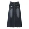 Saia jeans de cintura alta início da primavera plus size para meninas cheinhas modelagem slim design retrô senso de nicho saia midi evasê
