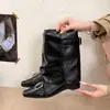 Botas de Caballero Temporada Otoño/Invierno Mujer Primer Encuentro Temporada Botas Versátiles de Media Pantorrilla Punta Cuadrada Hebilla de Moda Adelgazantes Temperamento Nuevo Estilo Versión Coreana