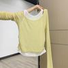Cárdigan de Primavera para Mujer con Top Interior de Contraste de Color Chic de Dos Piezas Falsas, Camiseta de Manga Larga con Pliegues en la Cintura, Diseño con Sentido para Chicas Hot, Camiseta Base