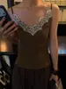 Novedad para Otoño 8/10 Principios de Otoño Estilo Francés Sexy Encaje Profundo Cuello en V Elástico Camisola para Mujer F1229