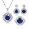 Conjunto de três peças transfronteiriço mais vendido de pedras preciosas coloridas, popular no e-commerce japonês e coreano, luxuoso conjunto de colar, anel e brincos de alta qualidade cravejados de diamantes para mulheres