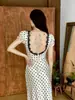 Vestido de Bolinhas de Design de Nicho Estilo Puramente Francês para Mulheres, Novo Vestido Longo Bodycon Sem Mangas com Acabamento em Renda de Verão
