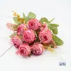 Flores de Rosa Artificiales para Decoración del Hogar, Rosas de Borde Tostado de Alta Gama, Rosas Elsa de 7 Cabezas, Ramo para Arreglos de Boda