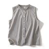 Foto Real de Camisa Chaleco de Abrigo Estilo Japonés Verano Nuevo para Mujer Holgado Sin Mangas Cuello Alto Rayado Top Cardigan para Mujer