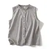 Foto Real de Camisa Chaleco de Abrigo Estilo Japonés Verano Nuevo para Mujer Holgado Sin Mangas Cuello Alto Rayado Top Cardigan para Mujer