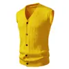Transfronterizo 2025 Nuevo Chaleco de Punto para Hombre Multicolor Trenzado Cuello en V Sin Mangas Cárdigan Chaleco Suéter de Negocios para Hombre