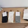 Calcetines con Borde Fruncido para Mujer, Calcetines de Media Pantorrilla, Calcetines de Algodón Peinado, Calcetines Holgados Estilo Ballet con Rayas Verticales, Calcetines Zhuji Sin Costuras Estilo Preppy