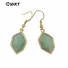 WT-E741 Hexágono Minimalista Piedra Preciosa Latón Encaje de Contorno Colgante Pequeño Pendientes con Gancho para Oreja Esenciales para el Viaje Diario