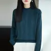 Suéter de punto 100% algodón estilo romántico francés transfronterizo para mujer, cuello medio alto de punto trenzado, elegante y rejuvenecedor, capa base cálida