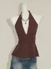 Top de tirantes con cuello halter de lunares transfronterizo con pliegues para ceñir la cintura, adelgazante, sexy estilo de deseo puro de verano, top sin mangas con espalda descubierta para mujer