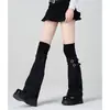 Pierneras Minimalistas de Alta Gama con Retazos, Falsas de Dos Piezas, Hasta la Rodilla, Calcetines de Muslo Apilados Personalizados, Cubrecalcetines Anchos de Cuero con Hebilla de Subcultura, Delgados