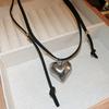 Collar de cuerda de cuero con amor, piedra ojo de tigre artificial, largo, simple, moda, cadena para suéter, temperamento, collar de alto sentido, venta al por mayor