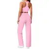 Conjunto de outfit de yoga racerback de secado rápido con sensación de segunda piel, de cintura alta, levanta glúteos, pierna ancha, deportivo casual para correr y fitness para mujer