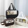 Nueva Bolsa de Maquillaje de Lujo Ligero de Gama Alta a Cuadros de PU de Alto Valor, Impermeable, Gran Capacidad, Portátil, Bolsa de Viaje, Organizador de Artículos de Tocador