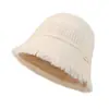 Nuevo Estilo de Sombrero de Pescador Otoño e Invierno para Mujer, Sombrero de Cubo de Felpa Tejido con Borlas, Estilo Japonés, Artístico, Color Sólido, Versátil, Sombrero Plegable