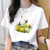 Camiseta Casual Feminina Moda Coreana Gola Redonda Estampa Floral Tendência Ins Manga Curta
