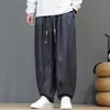 Pantalones Harem de Color Sólido de Moda Estilo Chino para Hombre Otoño 2026, Textura de Lino Holgada, Pantalones Casuales de Pierna Ancha Talla Grande