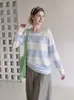 Camisa protectora solar de manga larga a rayas holgada estilo coreano de seda helada para mujer, prenda exterior fina de verano, estilo casual para habitaciones con aire acondicionado 411
