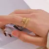 Anillo Abierto de Acero de Titanio con Forma de Hoja Transfronterizo para Mujer, Anillo Ajustable para Dedo Índice, Estilo Fresco y Único, Nuevo Modelo 2024