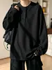 Camiseta de manga larga para hombre con cuello Henley de punto gofrado, colección de otoño, capa base de peso pesado, sudadera de moda estilo polo, negro