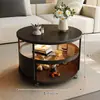 Mesa Lateral Redonda Simples e Moderna de Ardósia para Sofá de Sala de Estar, Adequada para Apartamentos Pequenos, Mesa de Centro com Rodinhas Móveis, Mesa Pequena