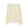Toma real: Camiseta interior fina de punto de lana para mujer con diseño de dos piezas falsas y bajo de malla, cuello redondo, para otoño