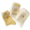 Meias de Urso de Desenho Animado Estilo Japonês para Mulheres, Meias de Dormir de Lã Australiana Grossas e Quentes Forradas com Lã de Inverno, Meias de Chão Estrela Amarelo Creme