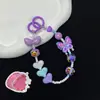 Pulseira de celular com contas de borboleta na cor dopamina, contas pintadas à mão, chaveiro de laço em formato de coração, pingente de bolsa