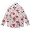 Roupas Masculinas Estilo Hong Kong Retrô Estampa Completa de Rosas Camisas de Manga Longa para Homens e Mulheres Outono Soltas Casuais Camisas Florais de Praia