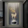Pintura Decorativa de Entrada de Alce, Mural de Pasillo de Entrada Sala de Estar, Pintura con Luz LED, Pintura Colgante de Alta Gama para Entrada