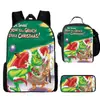 Mochila Escolar Infantil Monstruo de Pelo Verde Grinch Mochila para Estudiante de Primaria Bolsa de Comida Estuche para Lápices Mochila de Tres Piezas Venta al por Mayor Transfronteriza