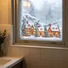 Divertido-JD206 Escena Invernal de Nieve Cabaña Acogedora Ventana de Vidrio Exterior Decoración Embellecimiento del Hogar Pegatina Electroestática para Ventana UV