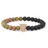 Pulsera transfronteriza nueva micro-incrustada cabeza de leopardo piedra volcánica aromaterapia con aceites esenciales pulsera para hombre pulsera elástica joyería al por mayor