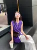 Shanghai Dan Nong Tricô/2026 Primavera e Outono Novo Tricô Feminino Aura Roxa/Laranja Sujo Conjunto de Designer